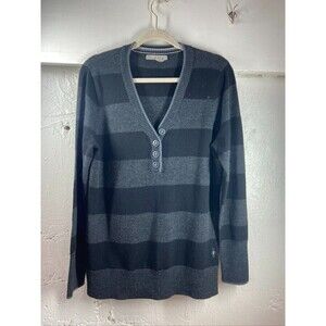 SMARTWOOL MENS XLARGE GRAY STRIPED PULLOVE V NECK SWEATER MERINO WOOL
